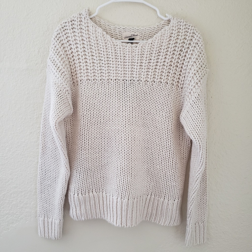 Long Sleeve Chunky Knit Sweater Cream M